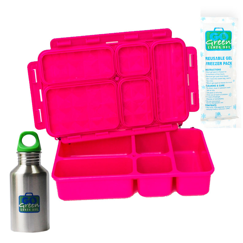 Go Green 5-Compartment Leakproof Food Box Set: PINK
