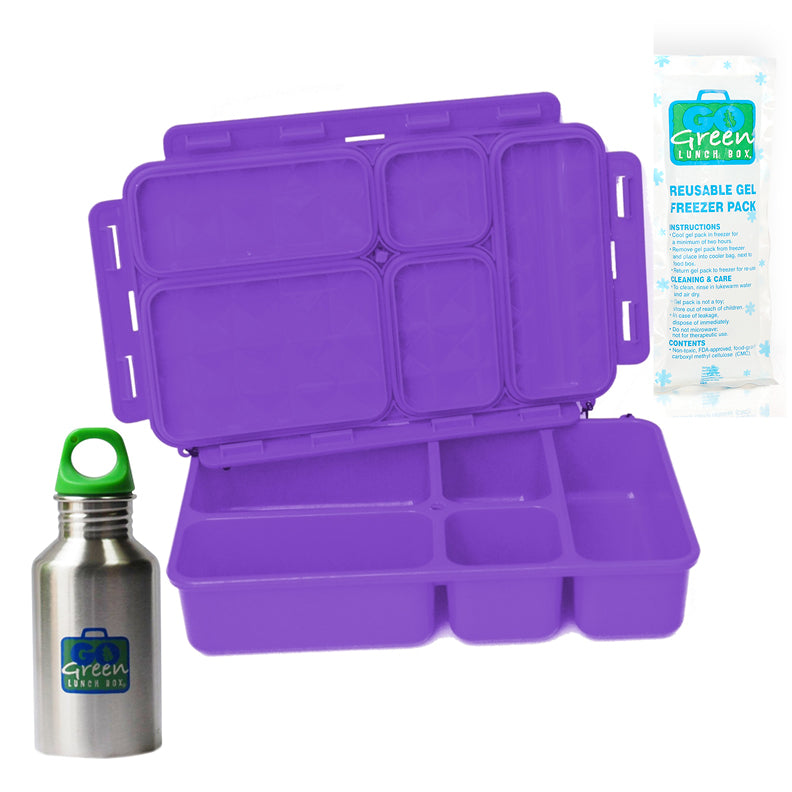 Go Green 5-Compartment Leakproof Food Box Set: PURPLE