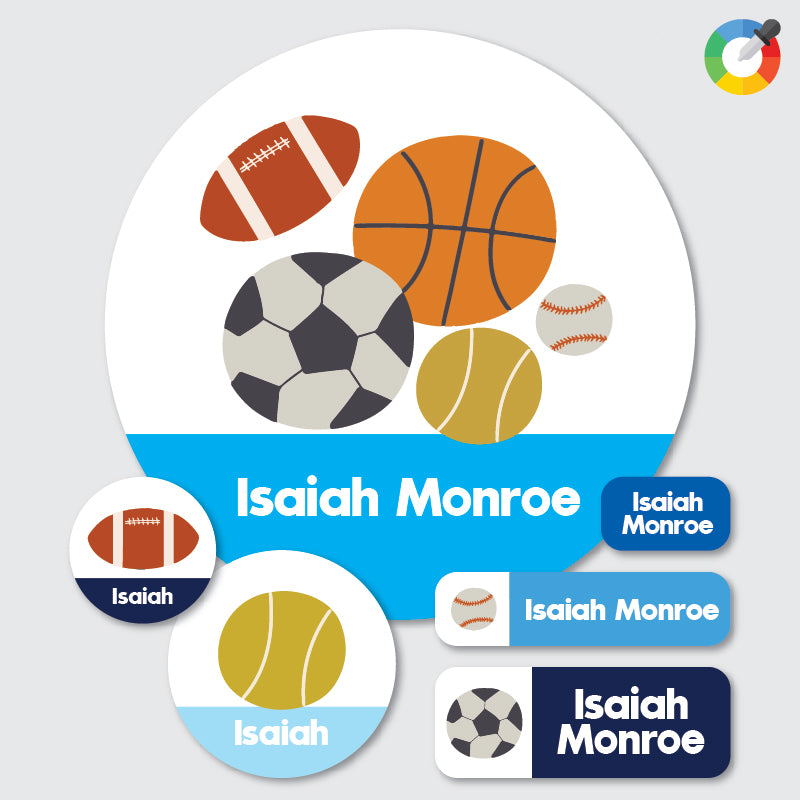 Ball Games Waterproof Labels - 6 Sizes, QTY:55