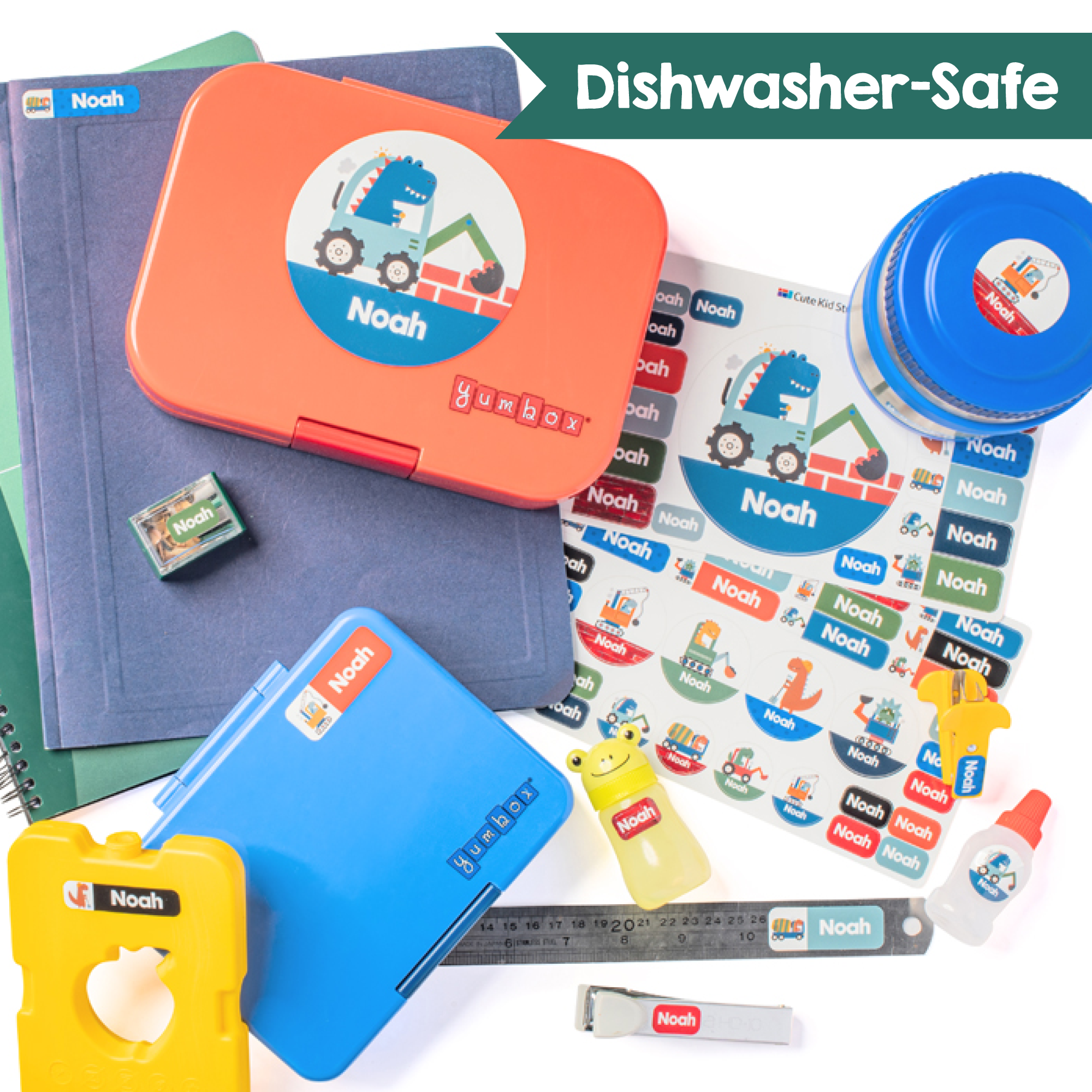 Dino Diggers Waterproof Labels - 6 Sizes, QTY:55