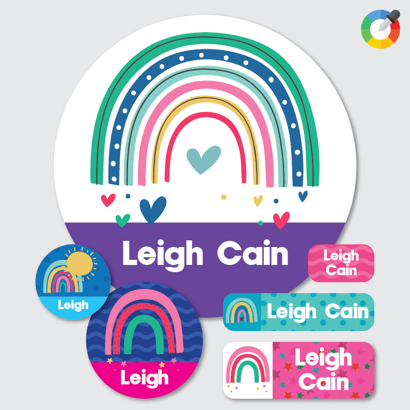 Colorful Rainbows Waterproof Labels - 6 Sizes, QTY:55