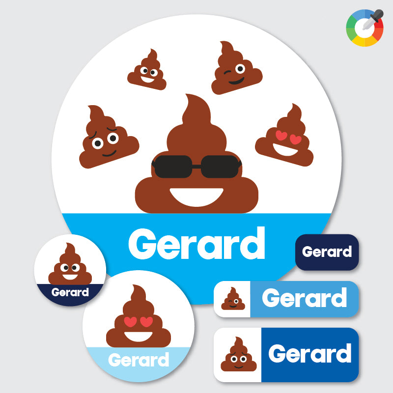 Poop Emoji Waterproof Labels - 6 Sizes, QTY:55