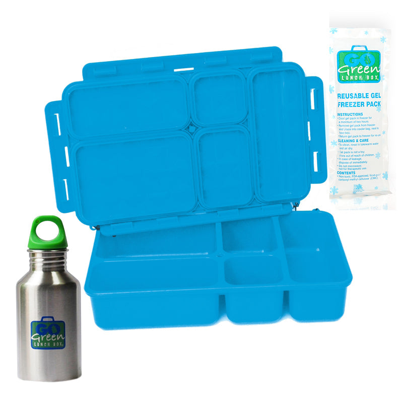 Go Green 5-Compartment Leakproof Lunch Box Set: BLUE Bento Box by Go Green | Cute Kid Stuff