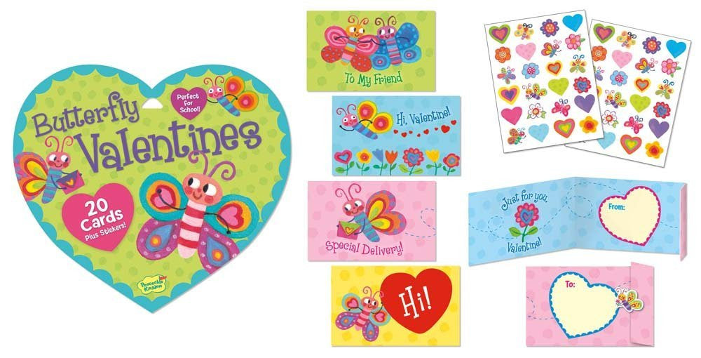 Peaceable Kingdom BUTTERFLY Valentine Heart Pack (20 cards &amp; 48 Stickers) | CuteKidStuff.com