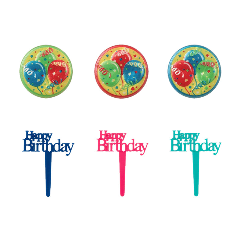 Decopac Happy Birthday Script & Balloons (Rings & Picks, 6Pk)