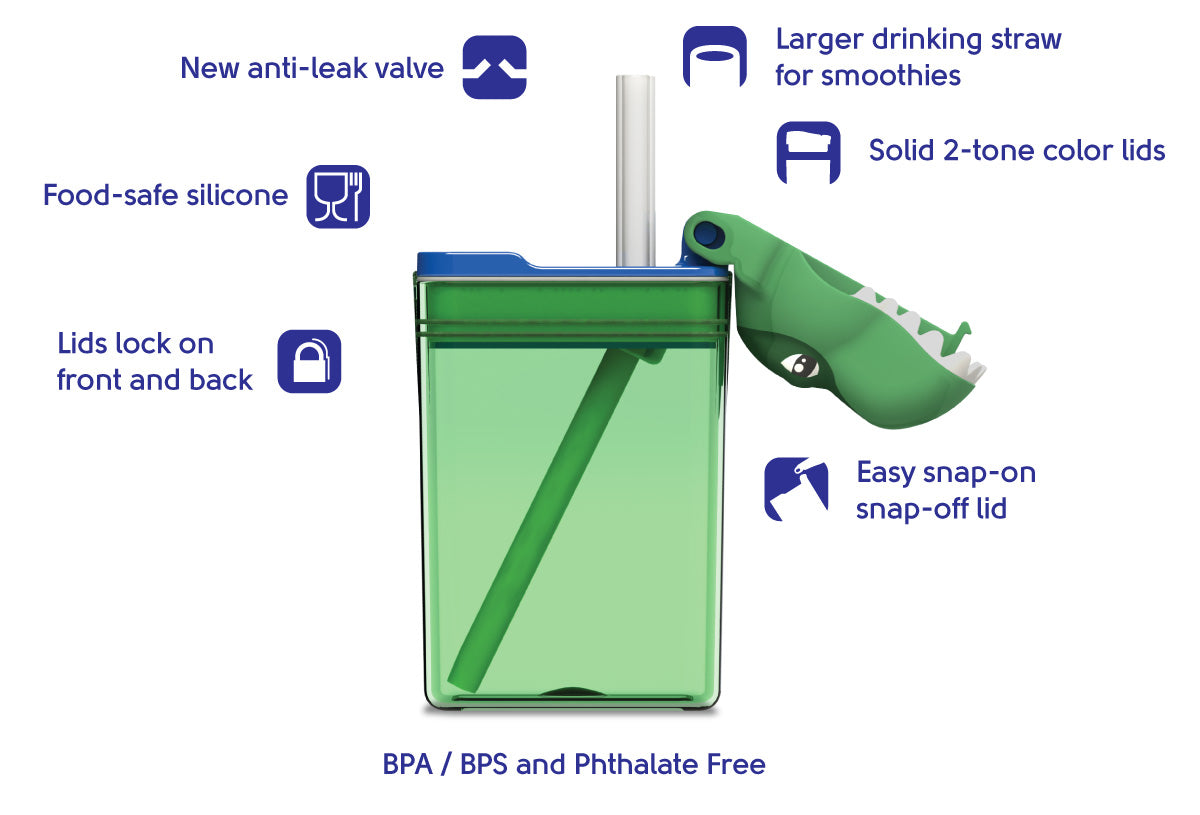 Drink-in-the-Box 8oz Reusable Drink Box: Green T-Rex