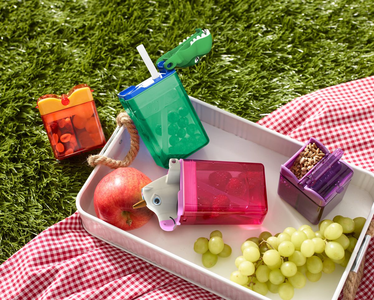 Drink-in-the-Box 8oz Reusable Drink Box: Green T-Rex