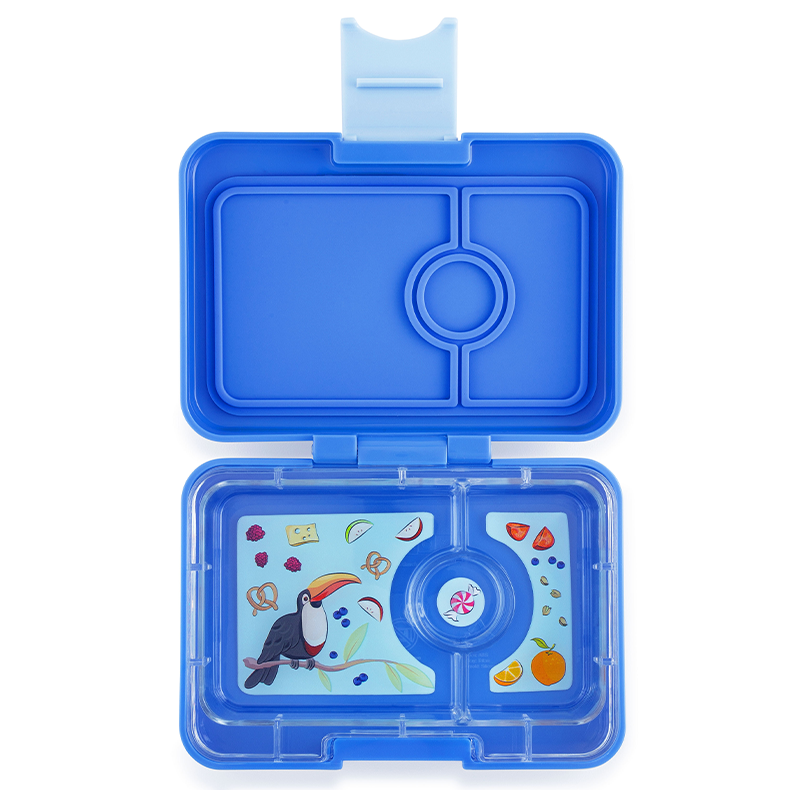 Blue Yumbox Minisnack (3 Compartments) w/ Toucan Tray