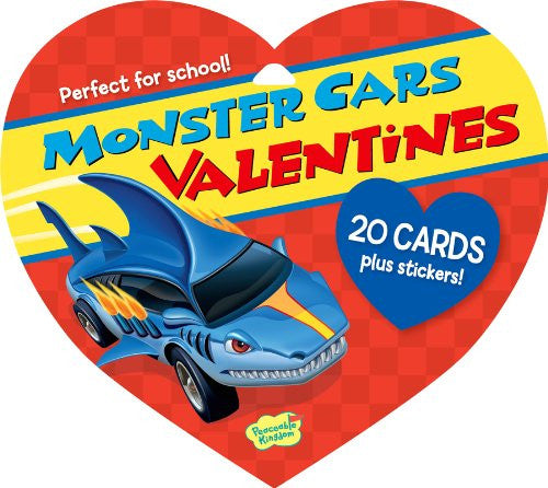 Peaceable Kingdom MONSTER CARS Valentine Heart Pack (20 cards & 48 Stickers) | CuteKidStuff.com