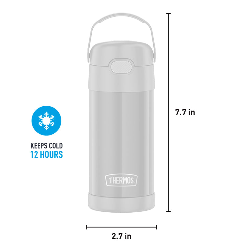 Thermos 12oz Funtainer with Straw Size Guide &amp; Features